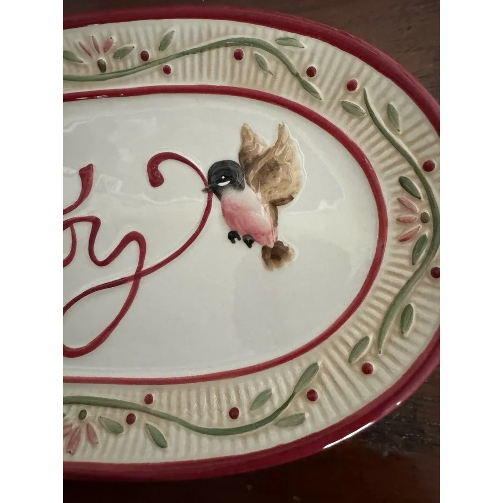 Fitz and Floyd Santa's Forest Friends Joy Sentiment Tray Christmas Bird Platter